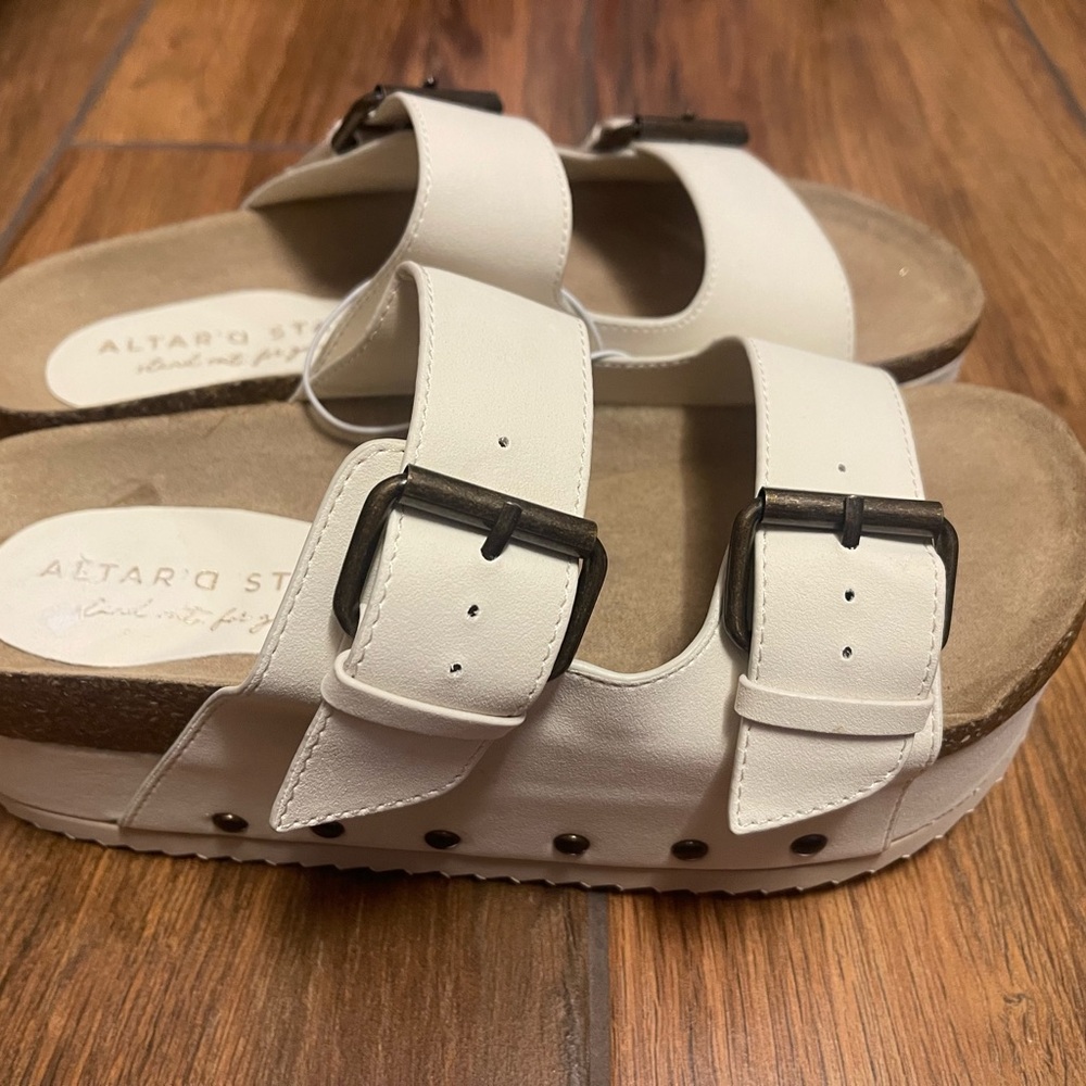 Altar'd State White Sandals Minimalist Design Contoured Footbed